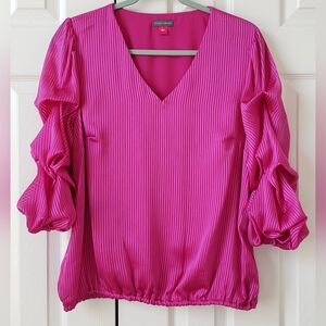 🌸 Vince Camuto Pink Bubble Sleeve Blouse, Size L, NWOT 🌸